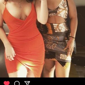 Neon orange bodycon dress